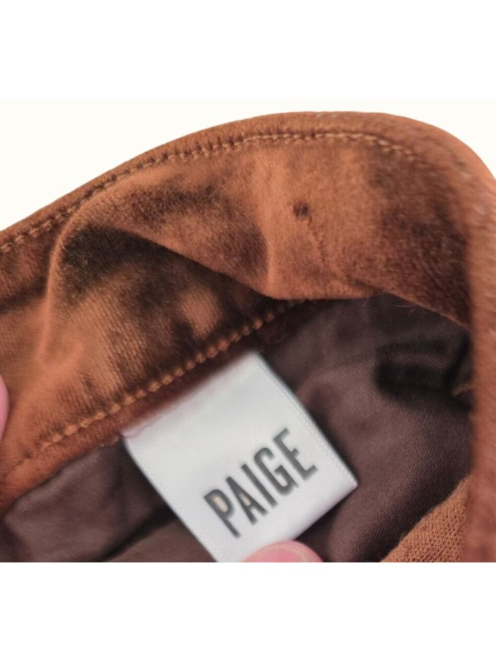 PAIGE Chicory Coffee Velvet Slim Straight Pants Womens Sz 28 Slit Hem Stretch - Picture 9 of 10